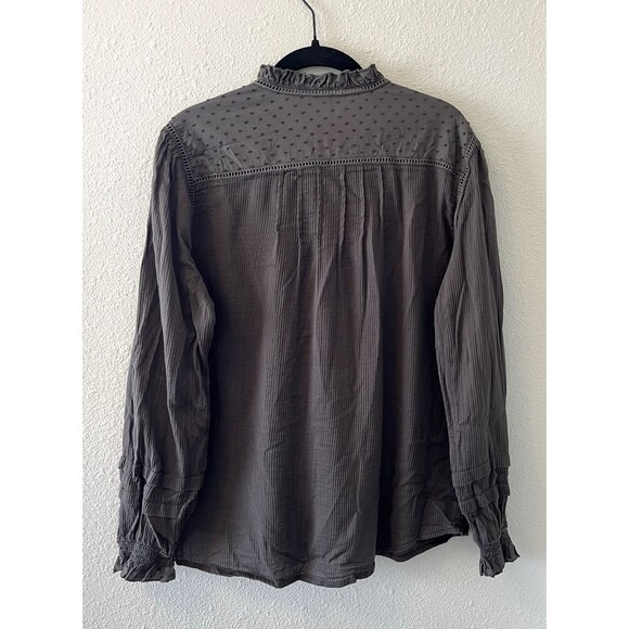 Quince Women's Top Med Textured Organic Cotton Peasant Blouse Charcoal Gray - Picture 9 of 16